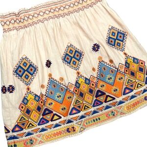 MM Couture by Miss Me Boho Embroidered 100% Linen Mini Skirt Size M Festival